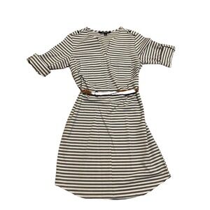 Sharagano Sz 4 NWOT Blue White Striped shift dress belt Casual Old MoneyTeacher